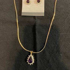 Faux Amethyst necklace and stud earrings.